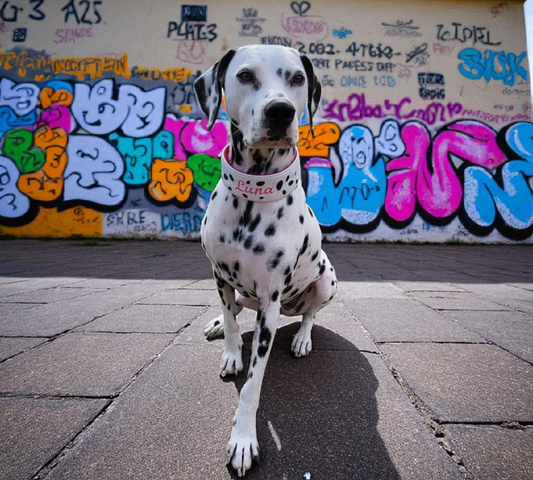 Click closure collar made of faux leather Dalmatian