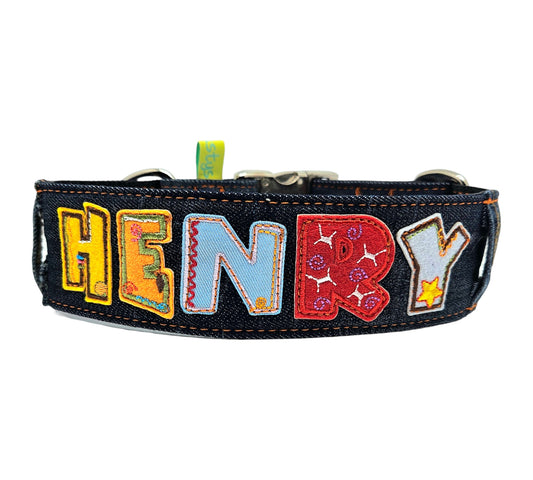Click closure jeans upcycling with name