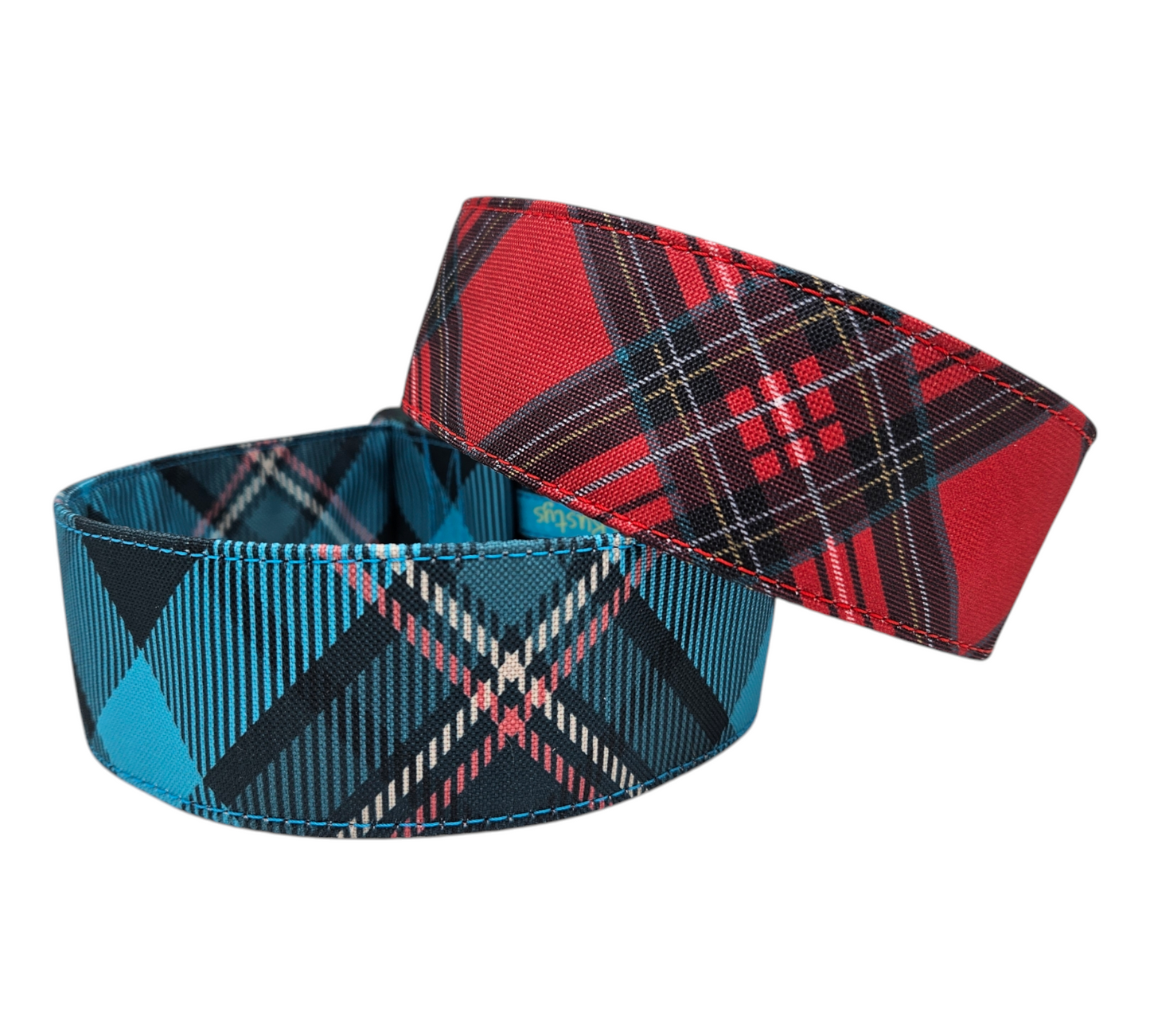 Checked outdoor fabric pull stop size L, 5cm turquoise