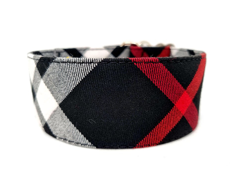 Klickverschluss Halsband Karo schwarz/rot/weiß