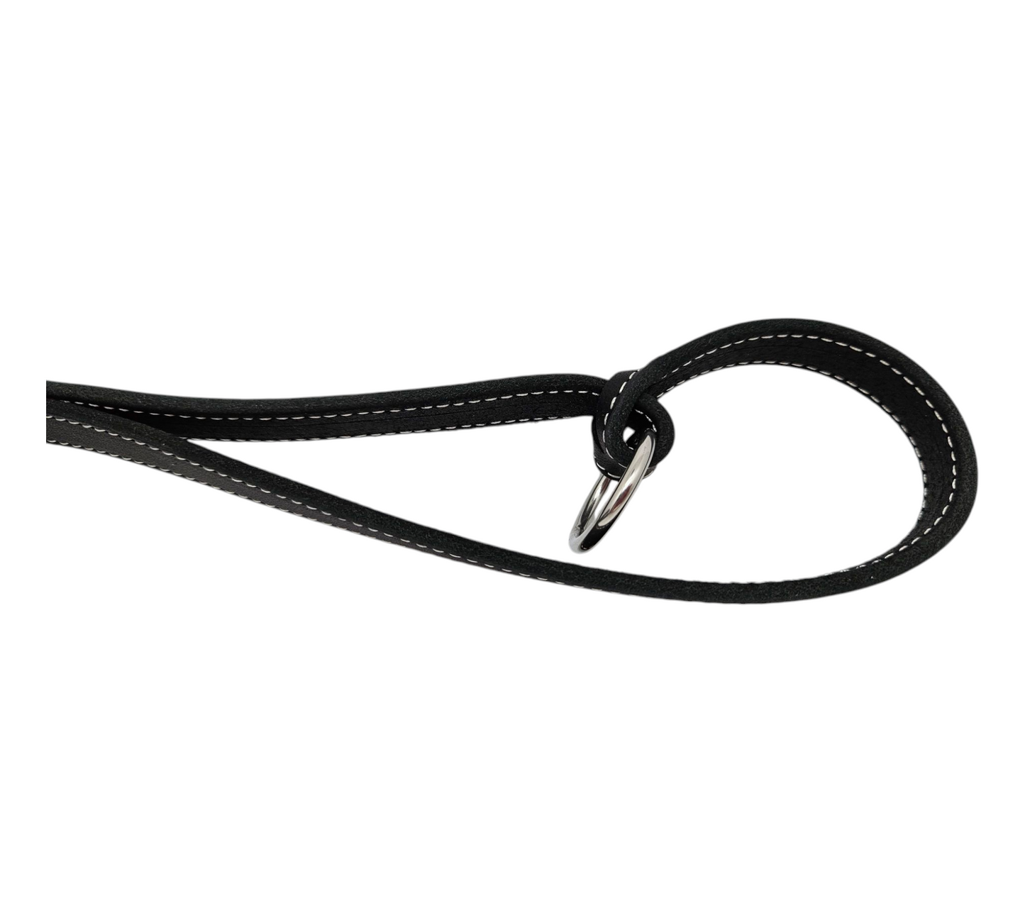 Hochwertige Fettleder-Leine 3-fach verstellbar, schwarz mit Ziernaht, 18mm, 2,45m