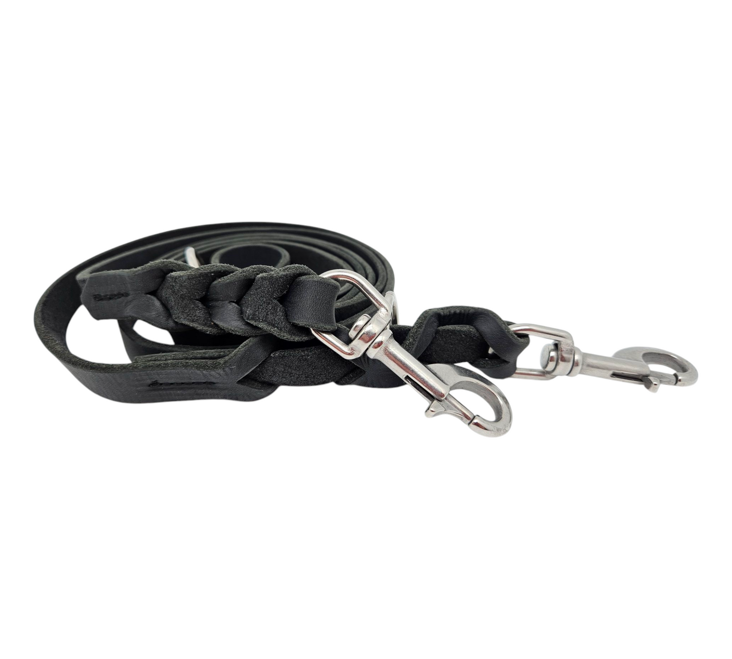 Hochwertige Fettleder-Leine 3-fach verstellbar, schwarz, 18mm, 2,45m