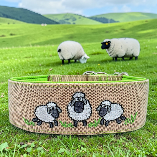 Gurthalsband mit lustigen Schafen Zugstopp / Martingale
