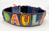 Jeans Halsband upcycling mit Namen und Klickverschluss